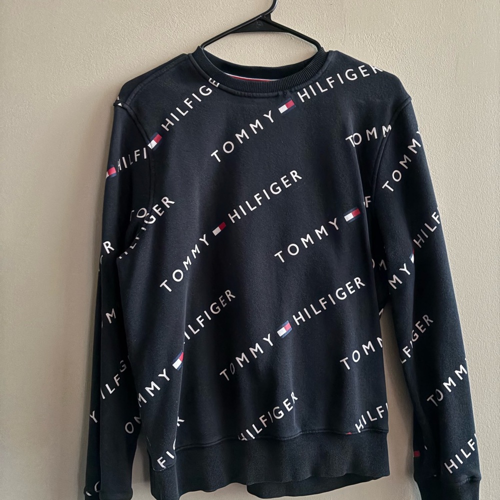Tommy Hilfiger Logo Print Black Crewneck Sweater